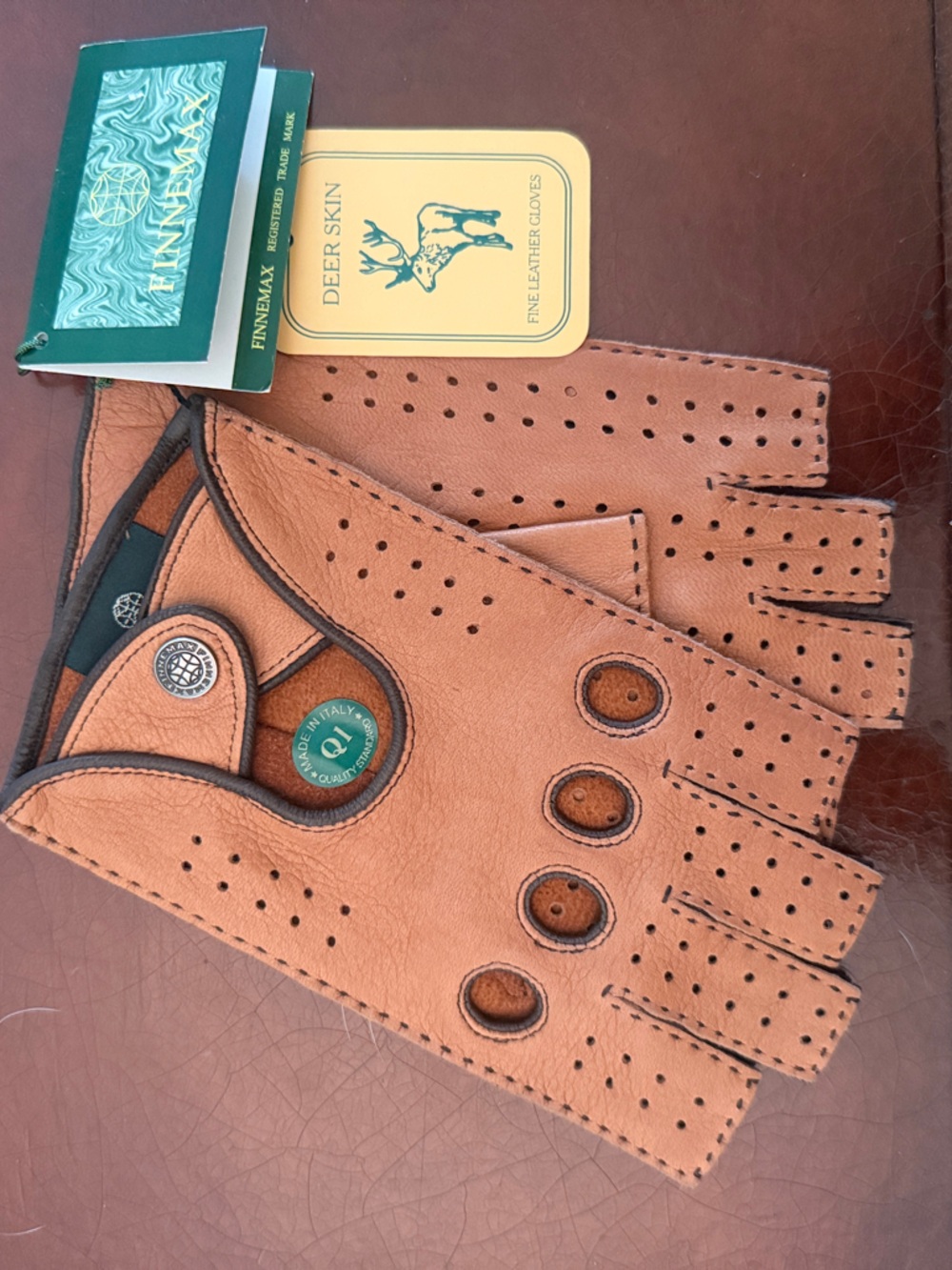 NWT FINNEMAX Italy Deerskin Leather Driving Gloves Size 7.5